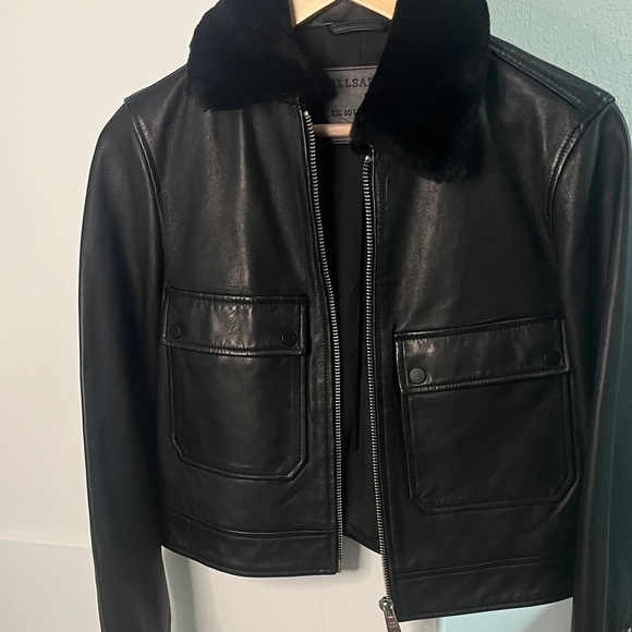 All Saints Jackets & Blazers - All Saints Leather Jacket with Fur Collar
